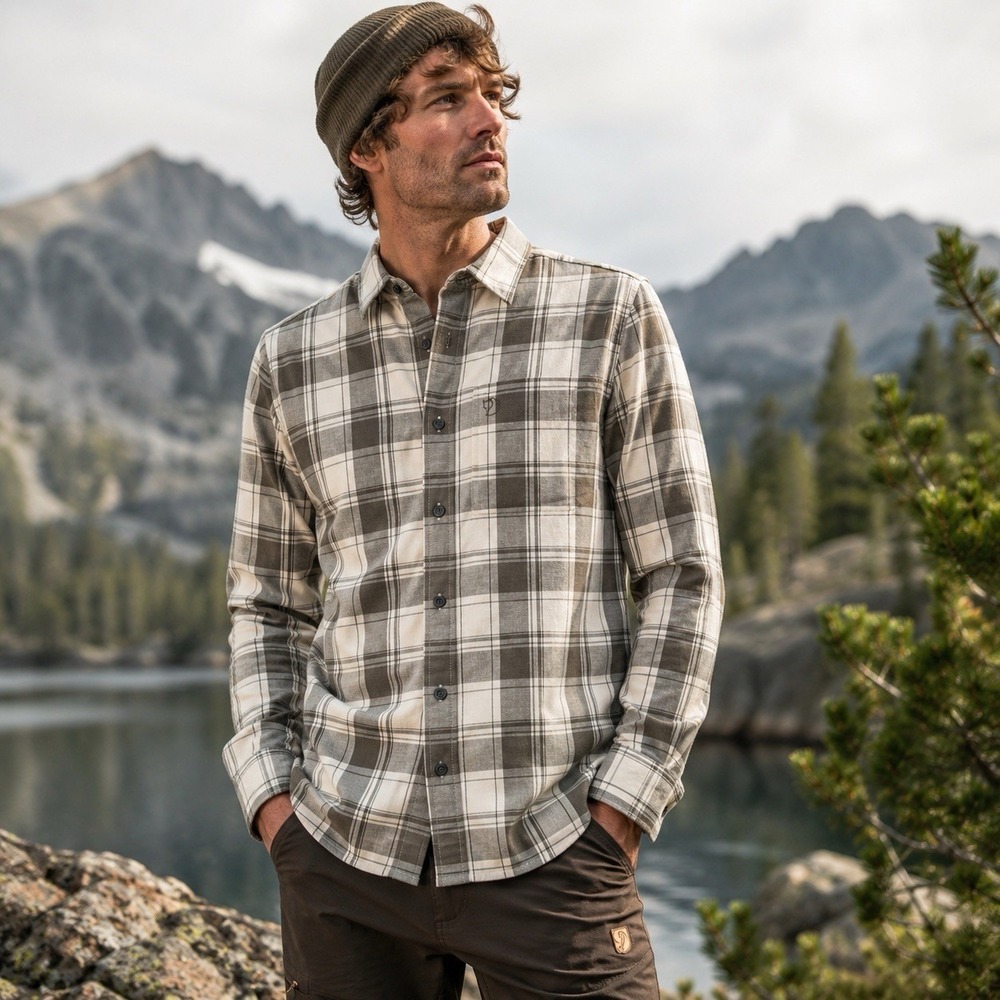 Fjallraven Ovik Flannel Shirt XS Plaid Wool Blend Hiking Outdoor Long Sleeve